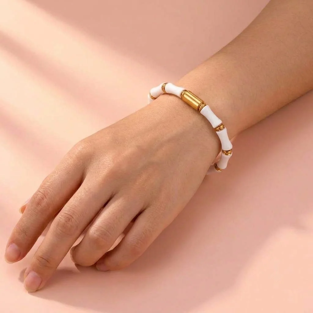 Bamboo Luxe Cuff Bracelet | White Gold Plated — Bangles | Tvayi