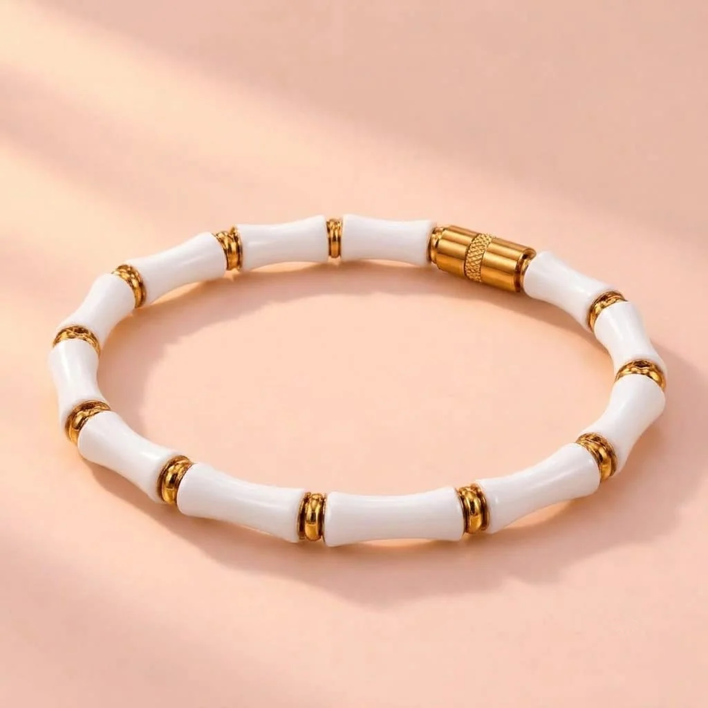 Bamboo Luxe Cuff Bracelet | White Gold Plated — Bangles | Tvayi