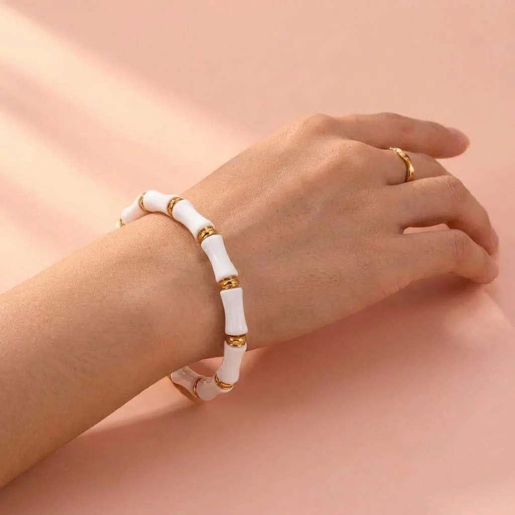 Bamboo Luxe Cuff Bracelet | White Gold Plated — Bangles | Tvayi